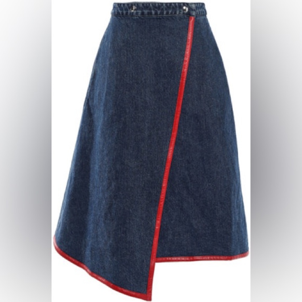 Acne Studios Asymmetrical Denim Skirt With Leather Trim